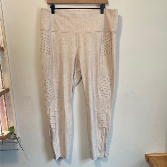 Athleta Cream Delancey Textured Moto Tight Leggings Size 1X - Picture 1 of 8